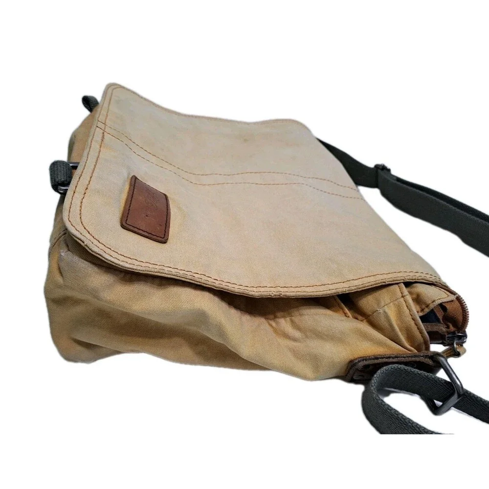 LL Bean Canvas Messenger Bag Distressed Plaid Lined Vintage Army School Travel